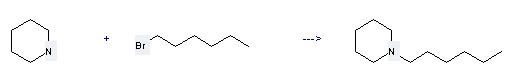 1-Bromohexane can react with Piperidine to get 1-Hexyl-piperidine.